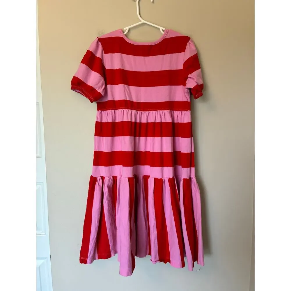 Hanna Andersson Striped Twirl Power Dress Pink Red Size 8